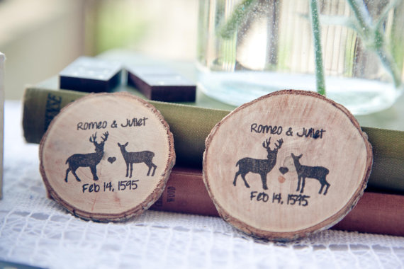 Wood Slice Save the Dates from Red Cloud Boutique